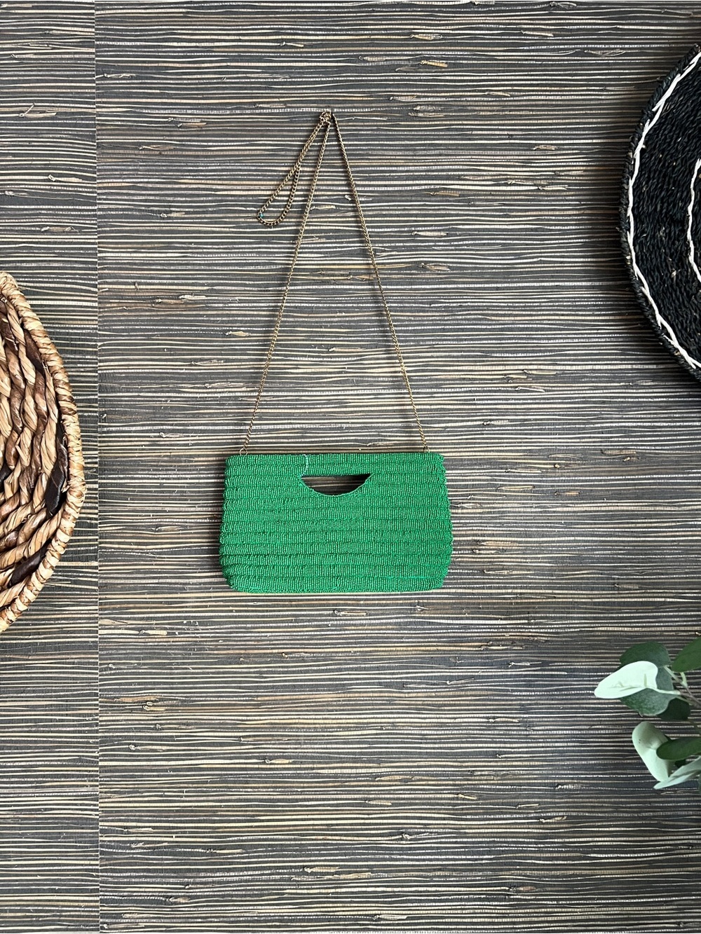 🆕 Antik Kraft Green Glass Beaded Clutch/Shoulder Bag/Crossbody w/Gold Chain - Picture 8 of 17